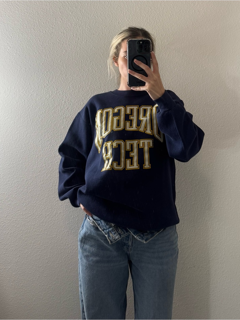 Vintage OREGON TECH Navy College Sweatshirt
